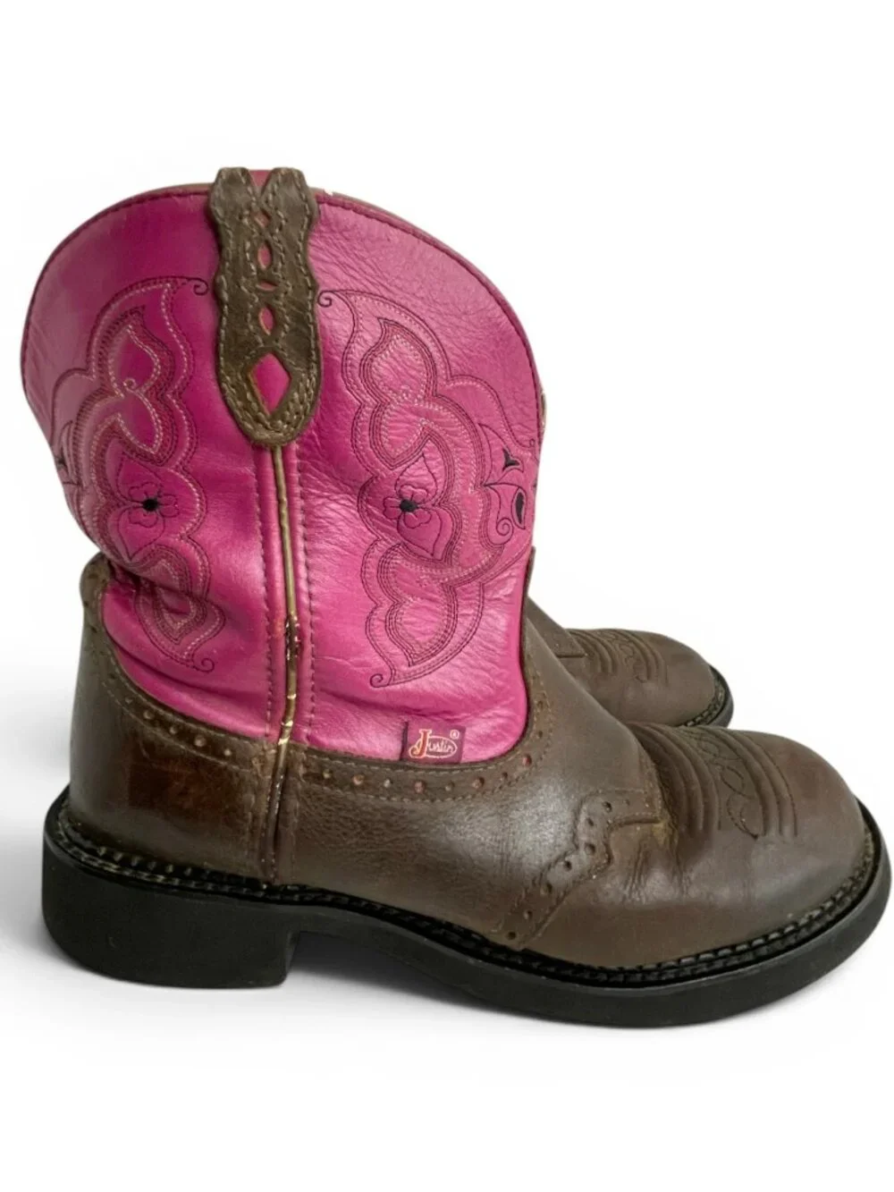 Justin Gypsy Round Toe Brown Leather Pink Western Cowgirl Boots Women's 11 B